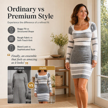 Women's Chic Striped Square Neck Bodycon Dress