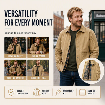 Men's Casual Lapel Jacket with Plaid Lining