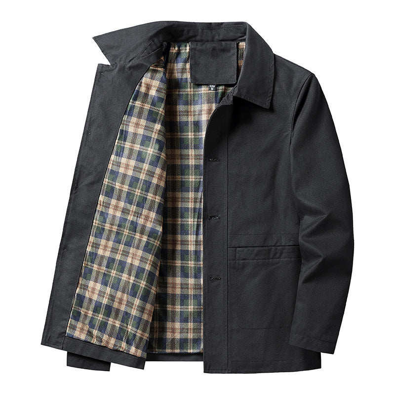 Men's Casual Lapel Jacket with Plaid Lining
