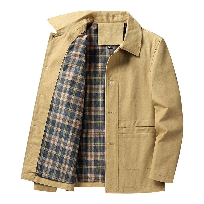 Men's Casual Lapel Jacket with Plaid Lining