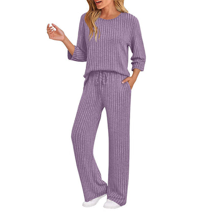 👍✨Women's 2026 UK Ribbed Knit Top & Straight Pants Set