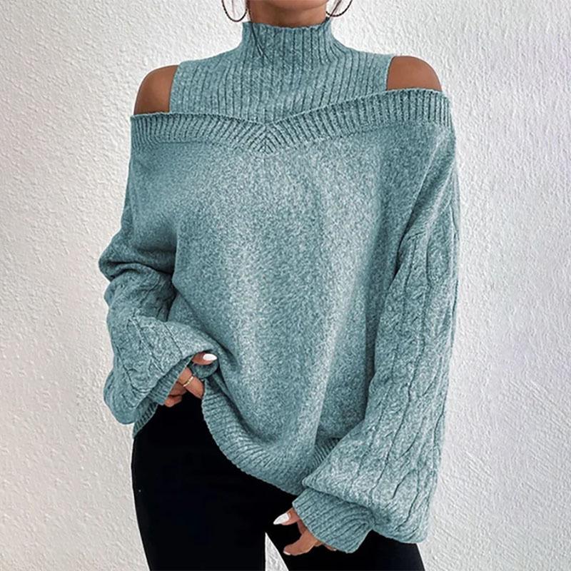 🖤Black Friday Sale:50% OFF🖤 ❄️ Women’s Fashion High Neck Off-Shoulder Knit Sweater