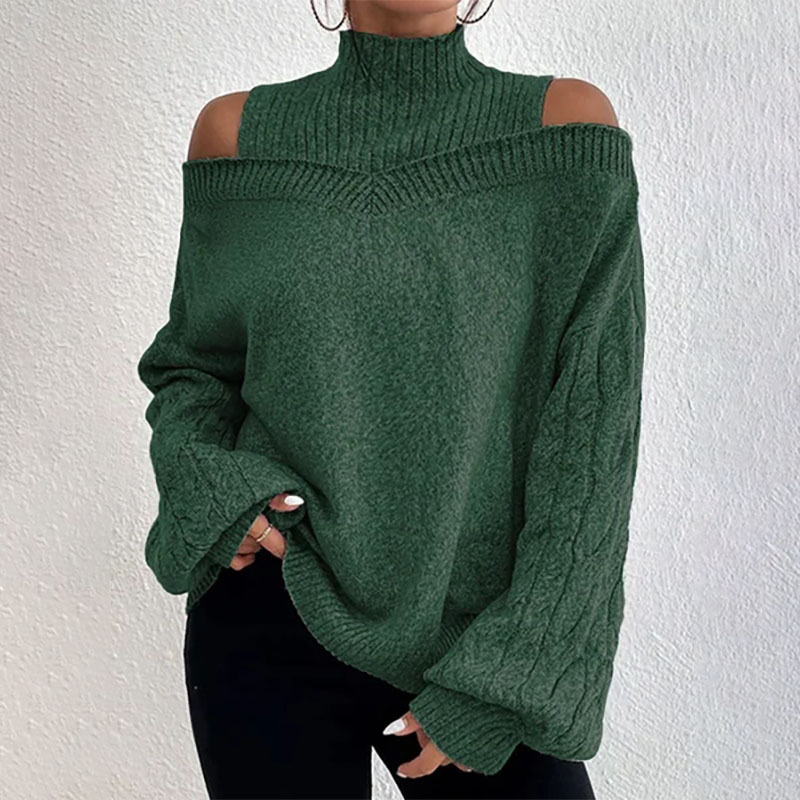 🖤Black Friday Sale:50% OFF🖤 ❄️ Women’s Fashion High Neck Off-Shoulder Knit Sweater