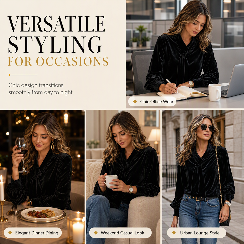 Women's Velvet Long Sleeve T-Shirt with Ribbon Design