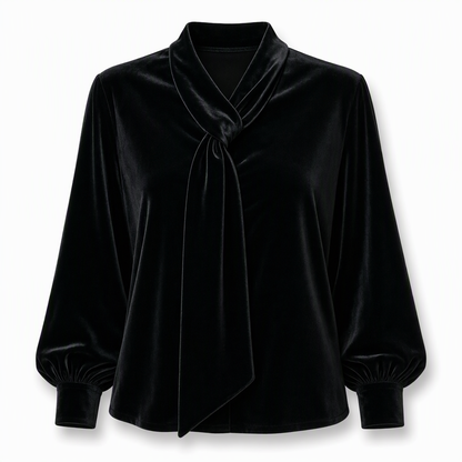 Women's Velvet Long Sleeve T-Shirt with Ribbon Design