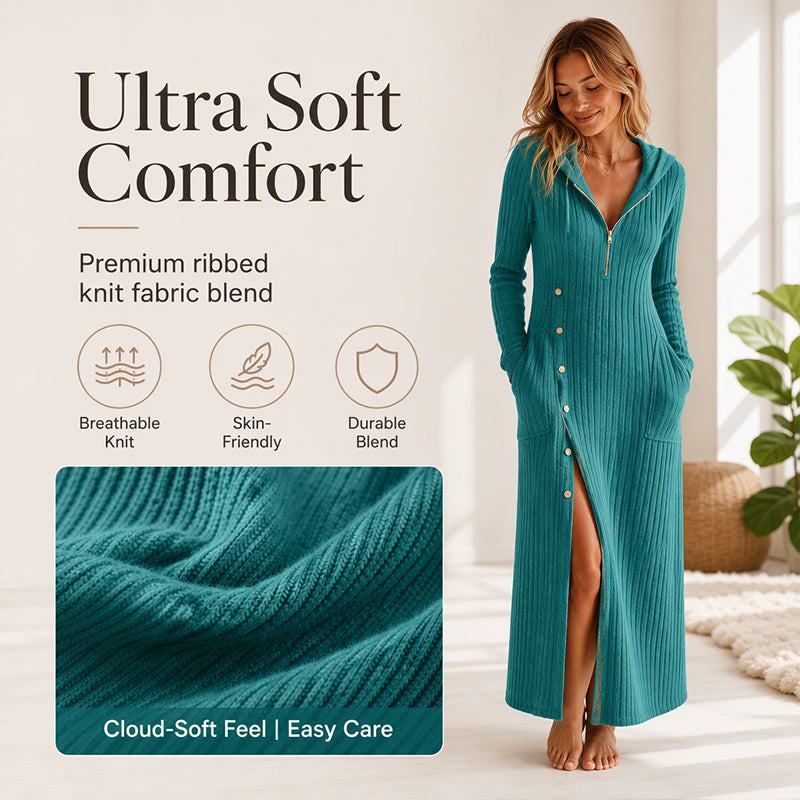 ✨Cozy Ribbed Knit!👗Women's Hooded Maxi Dress 🛍️