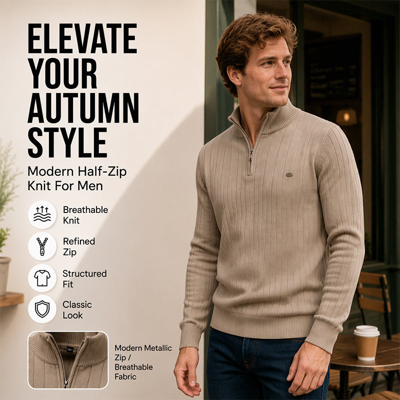 Men's Casual Mock Neck Half-Zip Knit Sweater