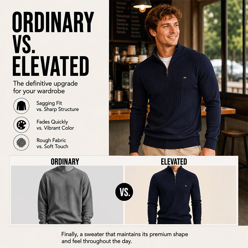 Men's Casual Mock Neck Half-Zip Knit Sweater