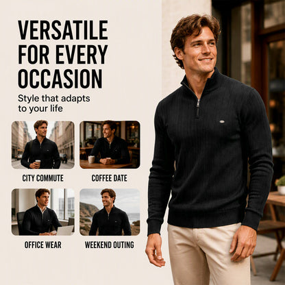 Men's Casual Mock Neck Half-Zip Knit Sweater