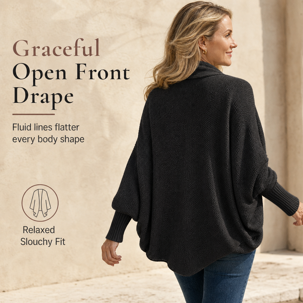 Women's Loose Batwing Sleeve Knit Cardigan Open Front Shawl for Autumn and Winter