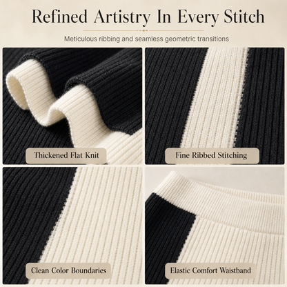 💖Black Friday Mega Deal – 50% off!💖 Women's Autumn Winter Color Block Knit 2-Piece Set Thickened Pullover Sweater and Skirt