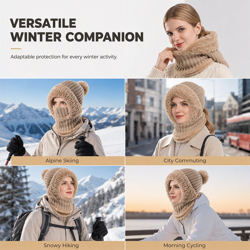 Women's Winter One-Piece Knitted Beanie Scarf Mask