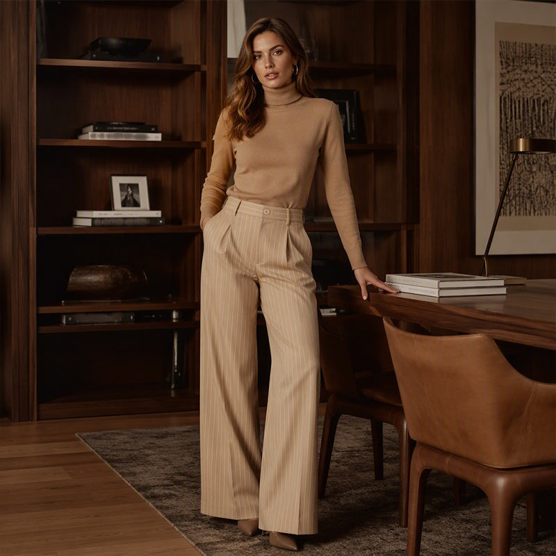 Women's High-Waisted Striped Wide-Leg Pants