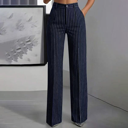 Women's High-Waisted Striped Wide-Leg Pants