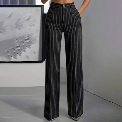 Women's High-Waisted Striped Wide-Leg Pants