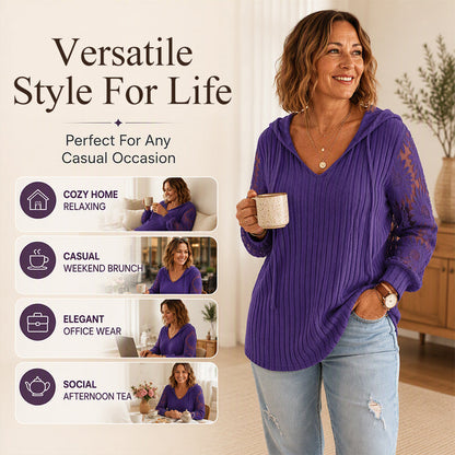 Women's Chic Lace Sleeve Hooded Sweater