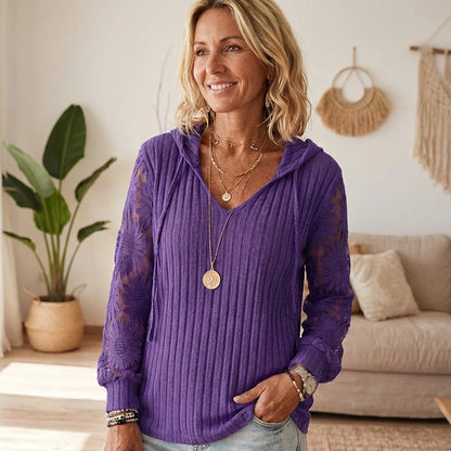 Women's Chic Lace Sleeve Hooded Sweater