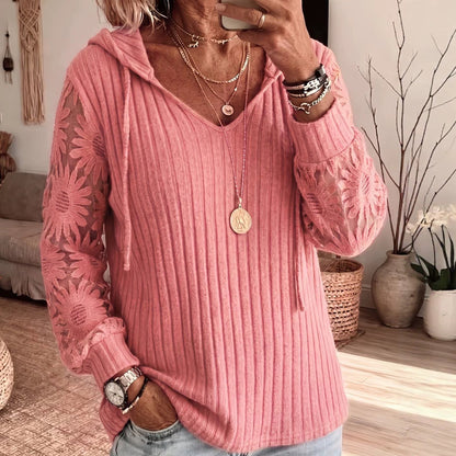 Women's Chic Lace Sleeve Hooded Sweater