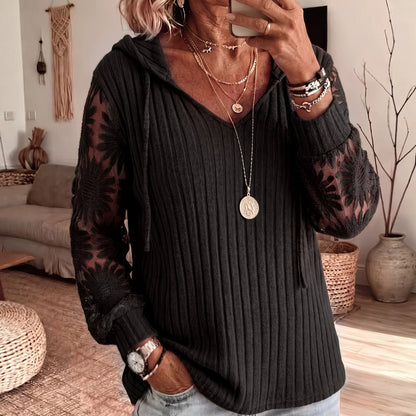 Women's Chic Lace Sleeve Hooded Sweater