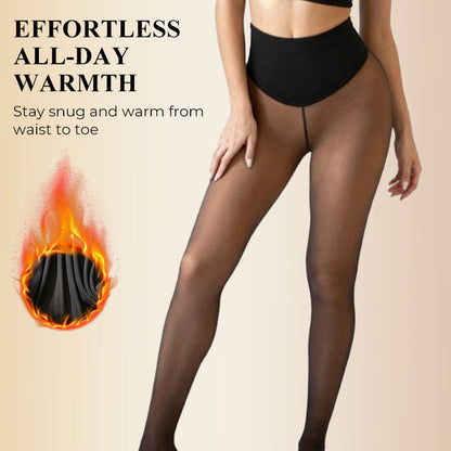Flawless Legs™ Fake Translucent Fleece-Lined Tights – Sheer Illusion Thermal Sculpting Pantyhose with Tummy-Control Waistband