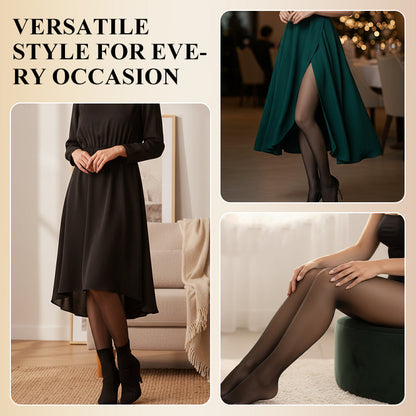 Flawless Legs™ Fake Translucent Fleece-Lined Tights – Sheer Illusion Thermal Sculpting Pantyhose with Tummy-Control Waistband