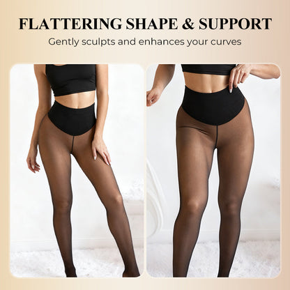 Flawless Legs™ Fake Translucent Fleece-Lined Tights – Sheer Illusion Thermal Sculpting Pantyhose with Tummy-Control Waistband