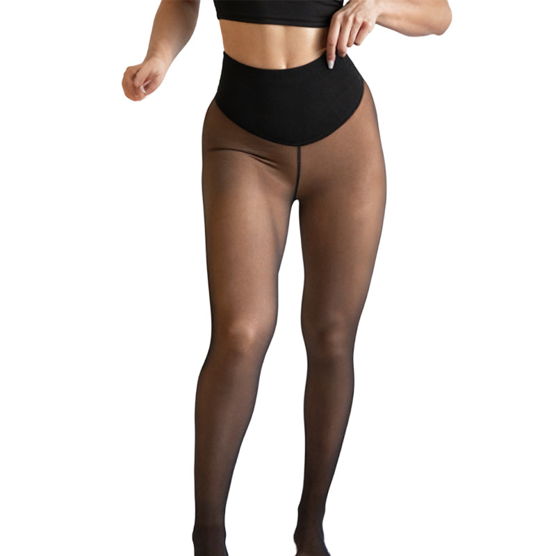 Flawless Legs™ Fake Translucent Fleece-Lined Tights – Sheer Illusion Thermal Sculpting Pantyhose with Tummy-Control Waistband