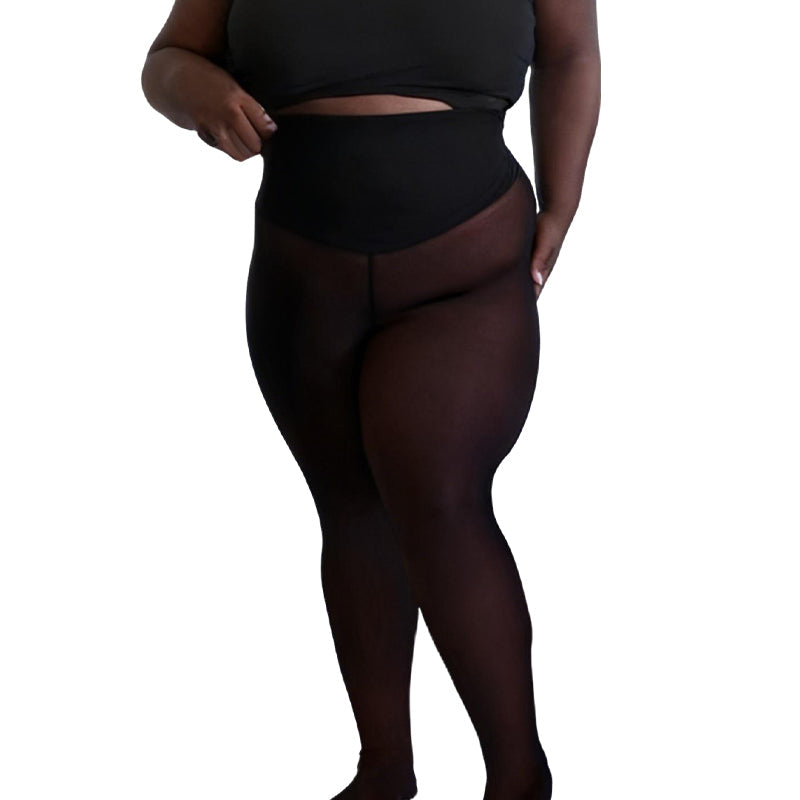 Flawless Legs™ Fake Translucent Fleece-Lined Tights – Sheer Illusion Thermal Sculpting Pantyhose with Tummy-Control Waistband