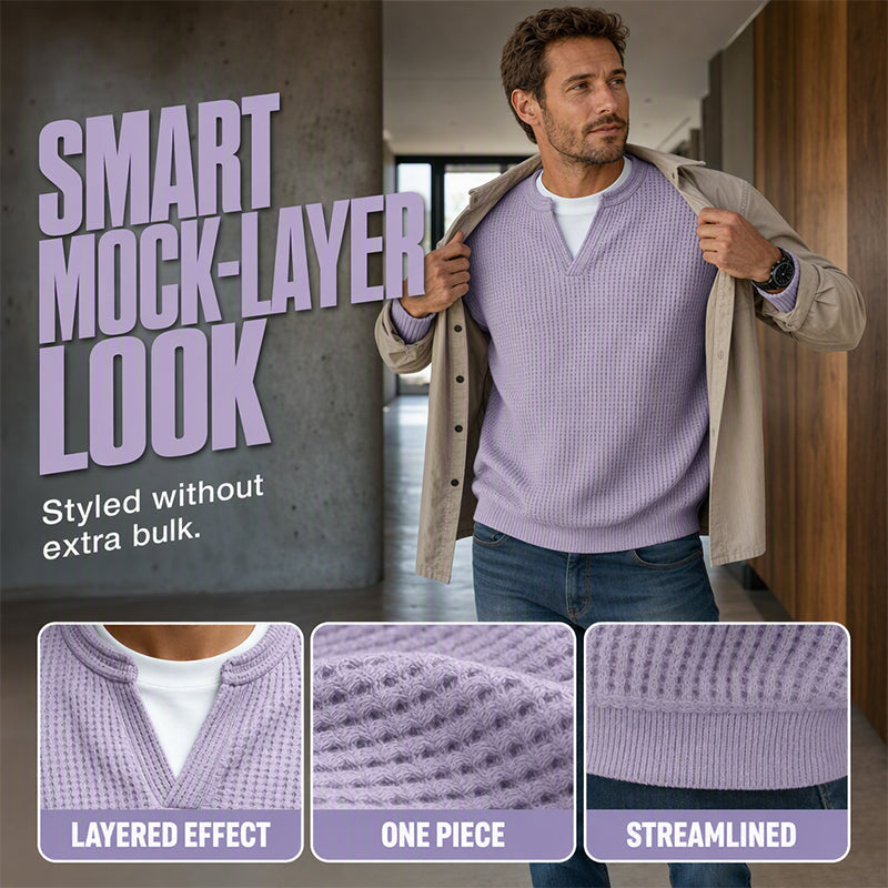👕 Textured Mock-Layer Waffle Long-Sleeve Tee – Two-Piece Look | S to 4XL