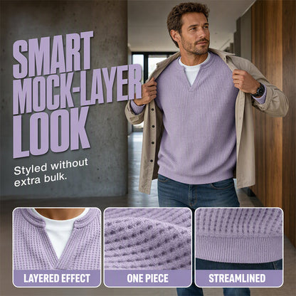 👕 Textured Mock-Layer Waffle Long-Sleeve Tee – Two-Piece Look | S to 4XL