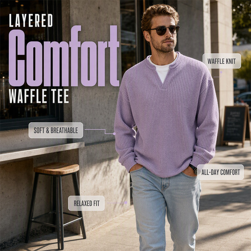 👕 Textured Mock-Layer Waffle Long-Sleeve Tee – Two-Piece Look | S to 4XL