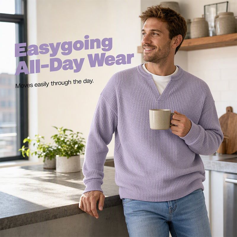 👕 Textured Mock-Layer Waffle Long-Sleeve Tee – Two-Piece Look | S to 4XL