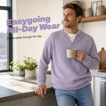 👕 Textured Mock-Layer Waffle Long-Sleeve Tee – Two-Piece Look | S to 4XL