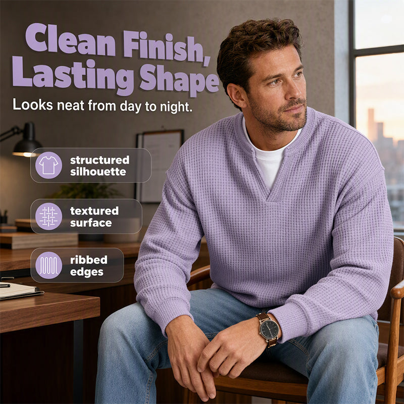 👕 Textured Mock-Layer Waffle Long-Sleeve Tee – Two-Piece Look | S to 4XL