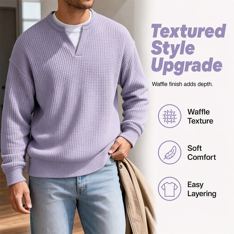 👕 Textured Mock-Layer Waffle Long-Sleeve Tee – Two-Piece Look | S to 4XL