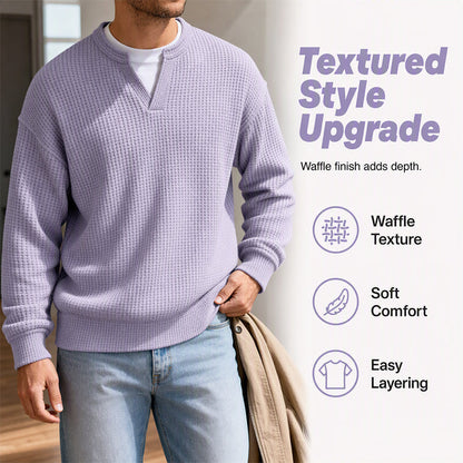 👕 Textured Mock-Layer Waffle Long-Sleeve Tee – Two-Piece Look | S to 4XL