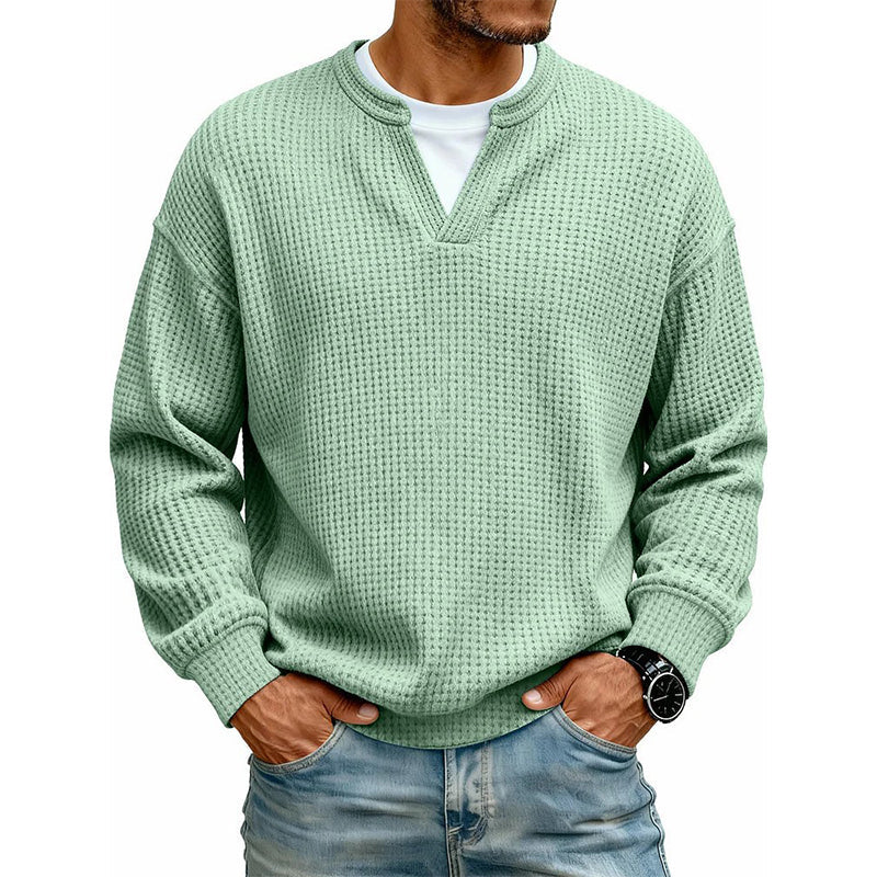 👕 Textured Mock-Layer Waffle Long-Sleeve Tee – Two-Piece Look | S to 4XL
