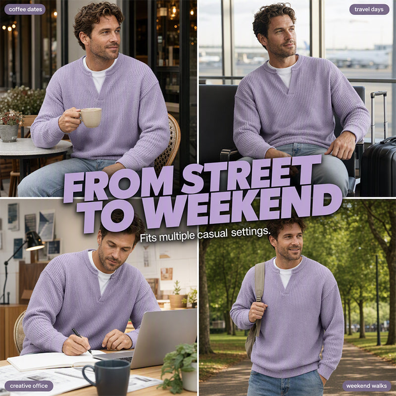 👕 Textured Mock-Layer Waffle Long-Sleeve Tee – Two-Piece Look | S to 4XL