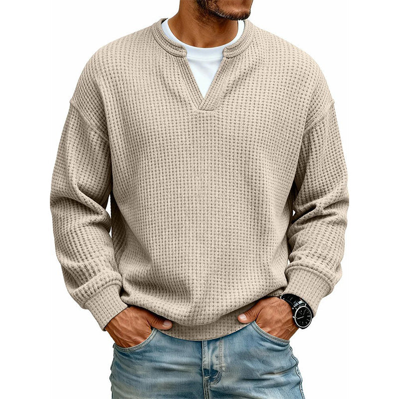 👕 Textured Mock-Layer Waffle Long-Sleeve Tee – Two-Piece Look | S to 4XL
