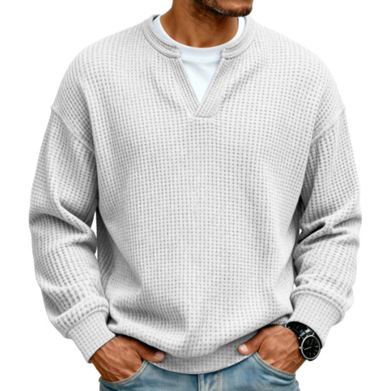👕 Textured Mock-Layer Waffle Long-Sleeve Tee – Two-Piece Look | S to 4XL