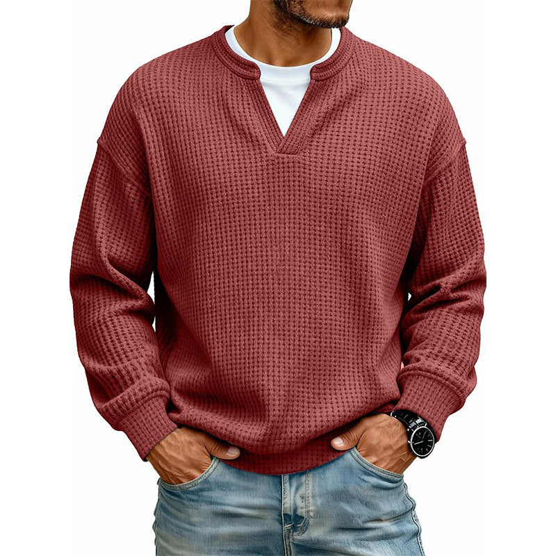 👕 Textured Mock-Layer Waffle Long-Sleeve Tee – Two-Piece Look | S to 4XL