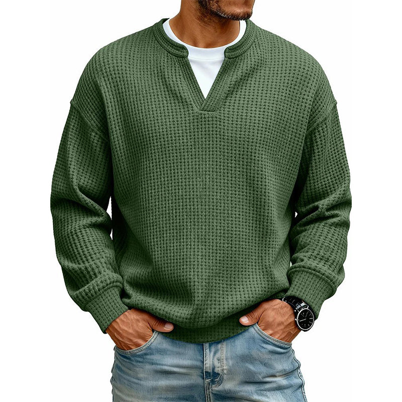👕 Textured Mock-Layer Waffle Long-Sleeve Tee – Two-Piece Look | S to 4XL