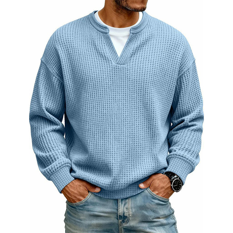 👕 Textured Mock-Layer Waffle Long-Sleeve Tee – Two-Piece Look | S to 4XL