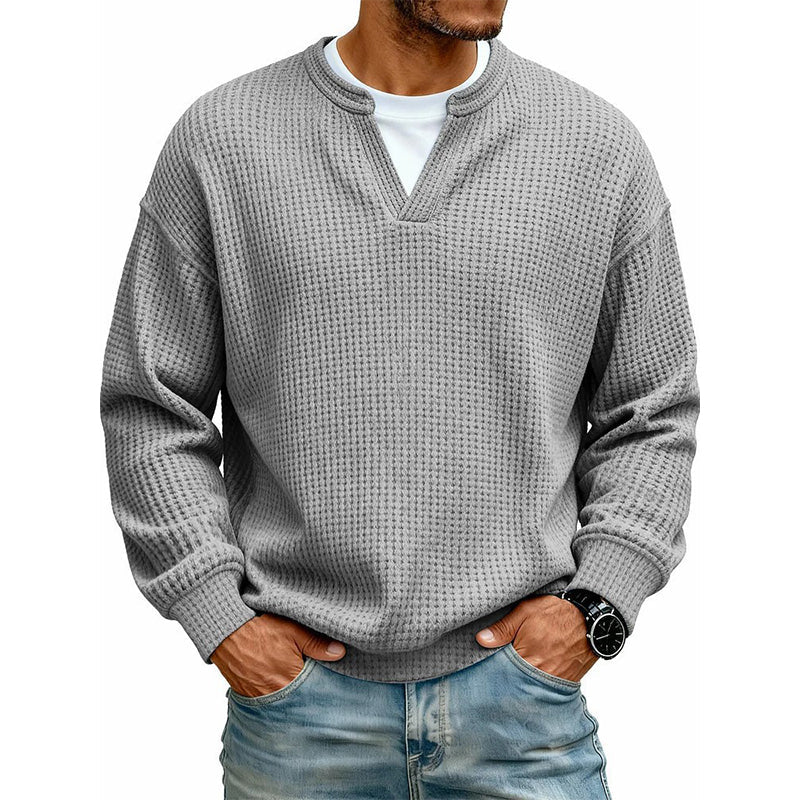 👕 Textured Mock-Layer Waffle Long-Sleeve Tee – Two-Piece Look | S to 4XL