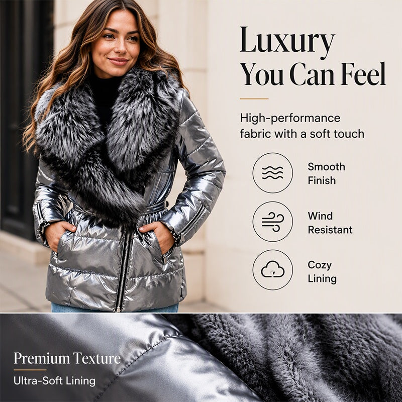 Women's Padded Jacket With Faux Fur Collar