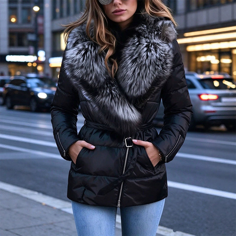 Women's Padded Jacket With Faux Fur Collar