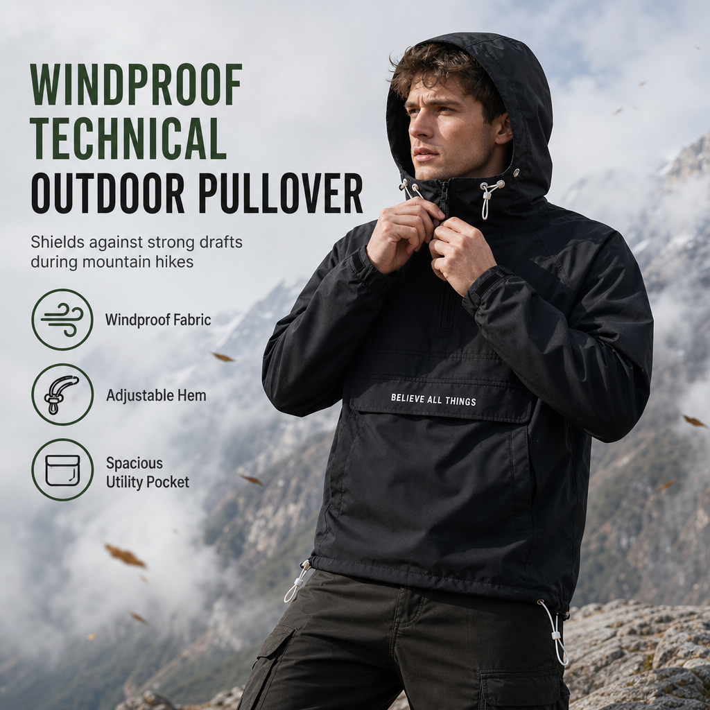 Outdoor Multi-Pocket Hooded Hiking Windbreaker Jacket