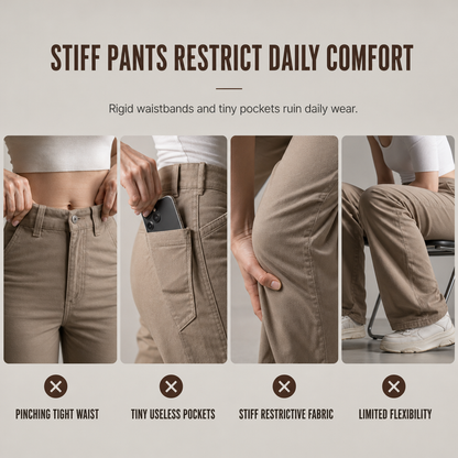 Women's High Waisted Wide Leg Baggy Cargo Pants with Utility Pockets Loose Fit Cotton Blend Trousers