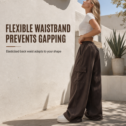 Women's High Waisted Wide Leg Baggy Cargo Pants with Utility Pockets Loose Fit Cotton Blend Trousers