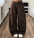 Women's High Waisted Wide Leg Baggy Cargo Pants with Utility Pockets Loose Fit Cotton Blend Trousers